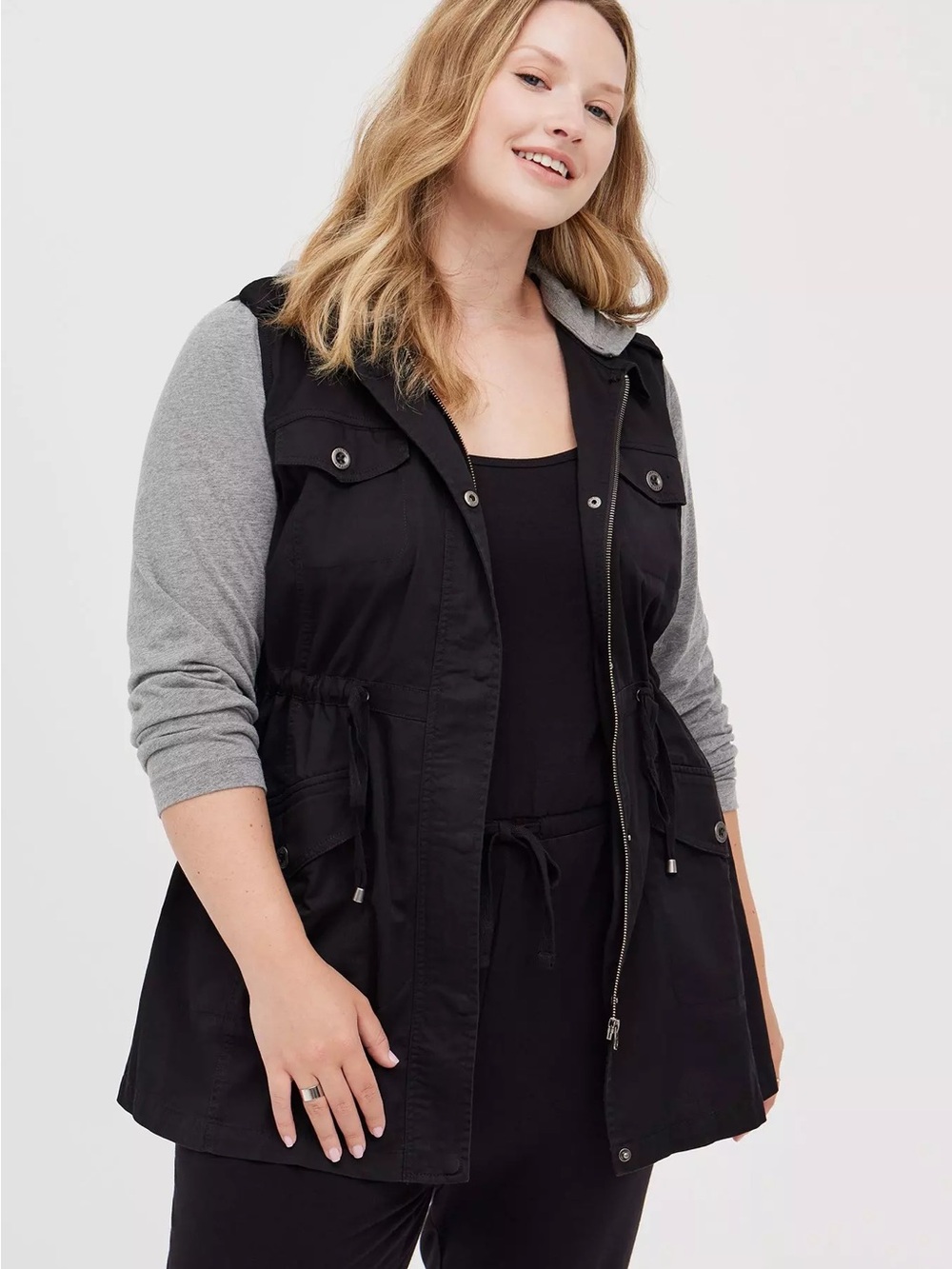 Torrid Black and Gray Hoodie jacket 2 for 1 style with mixed materials size 00